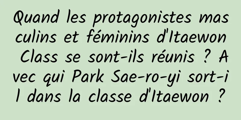 Quand les protagonistes masculins et féminins d'Itaewon Class se sont-ils réunis ? Avec qui Park Sae-ro-yi sort-il dans la classe d'Itaewon ?