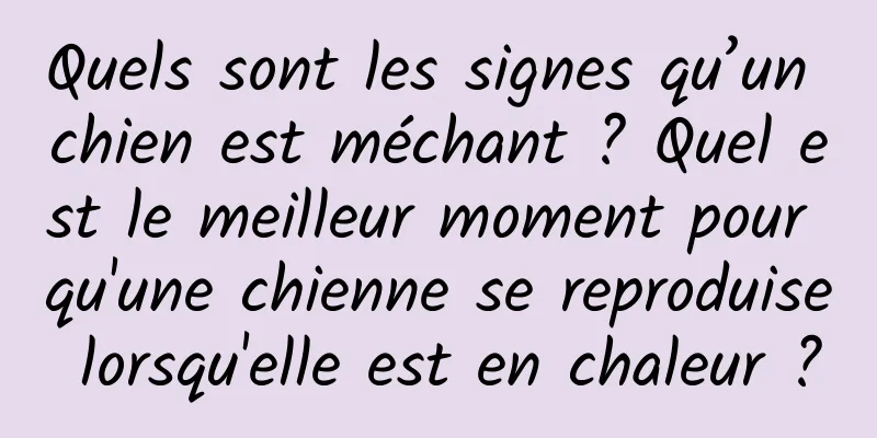Quels sont les signes qu’un chien est méchant ? Quel est le meilleur moment pour qu'une chienne se reproduise lorsqu'elle est en chaleur ?