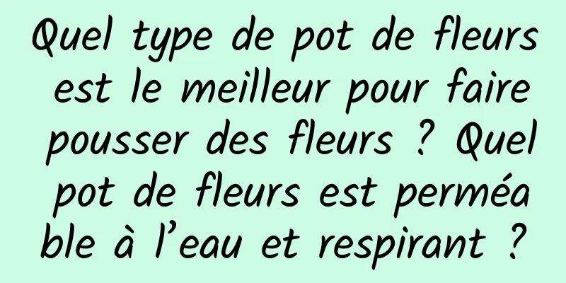 Quel type de pot de fleurs est le meilleur pour faire pousser des fleurs ? Quel pot de fleurs est perméable à l’eau et respirant ?