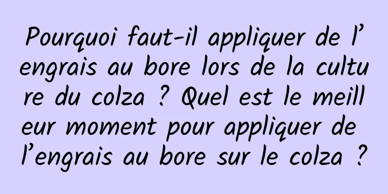 Pourquoi faut-il appliquer de l’engrais au bore lors de la culture du colza ? Quel est le meilleur moment pour appliquer de l’engrais au bore sur le colza ?