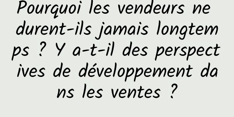 Pourquoi les vendeurs ne durent-ils jamais longtemps ? Y a-t-il des perspectives de développement dans les ventes ?