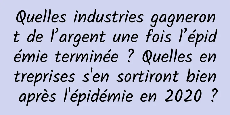 Quelles industries gagneront de l’argent une fois l’épidémie terminée ? Quelles entreprises s'en sortiront bien après l'épidémie en 2020 ?