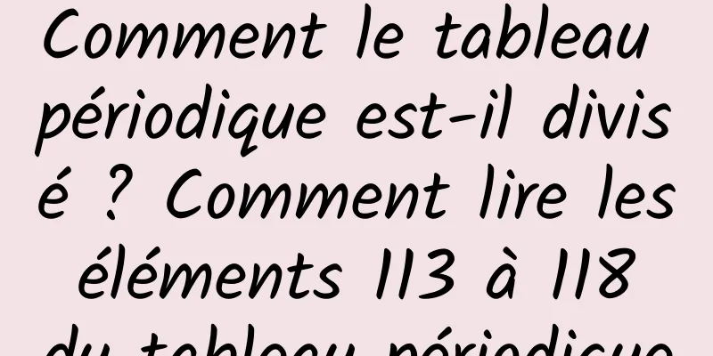 Comment le tableau périodique est-il divisé ? Comment lire les éléments 113 à 118 du tableau périodique