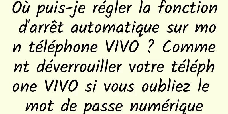 Où puis-je régler la fonction d'arrêt automatique sur mon téléphone VIVO ? Comment déverrouiller votre téléphone VIVO si vous oubliez le mot de passe numérique