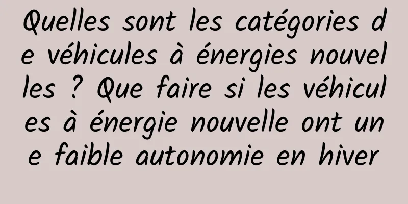 Quelles sont les catégories de véhicules à énergies nouvelles ? Que faire si les véhicules à énergie nouvelle ont une faible autonomie en hiver