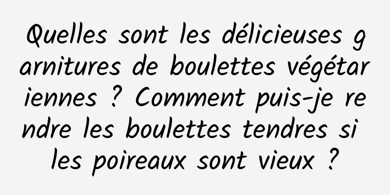 Quelles sont les délicieuses garnitures de boulettes végétariennes ? Comment puis-je rendre les boulettes tendres si les poireaux sont vieux ?