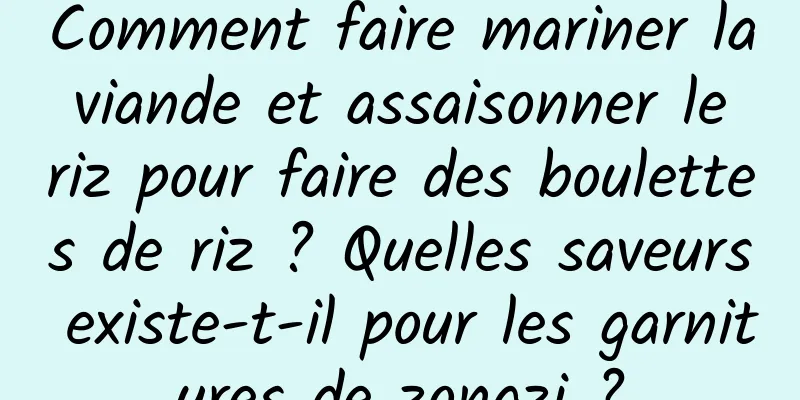 Comment faire mariner la viande et assaisonner le riz pour faire des boulettes de riz ? Quelles saveurs existe-t-il pour les garnitures de zongzi ?