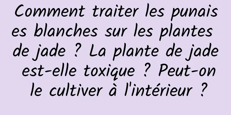 Comment traiter les punaises blanches sur les plantes de jade ? La plante de jade est-elle toxique ? Peut-on le cultiver à l'intérieur ?