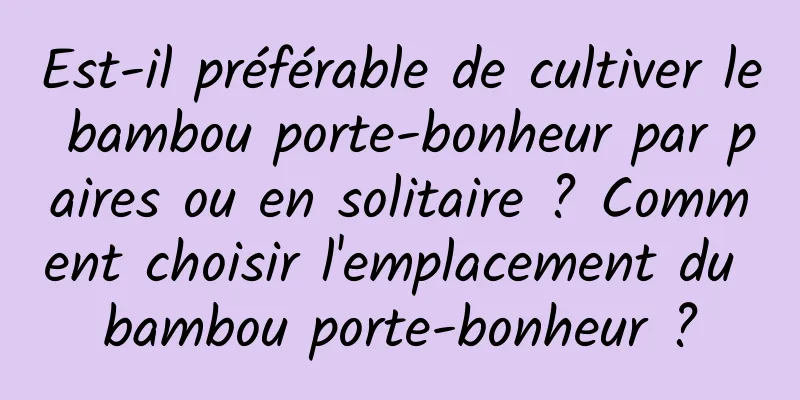 Est-il préférable de cultiver le bambou porte-bonheur par paires ou en solitaire ? Comment choisir l'emplacement du bambou porte-bonheur ?