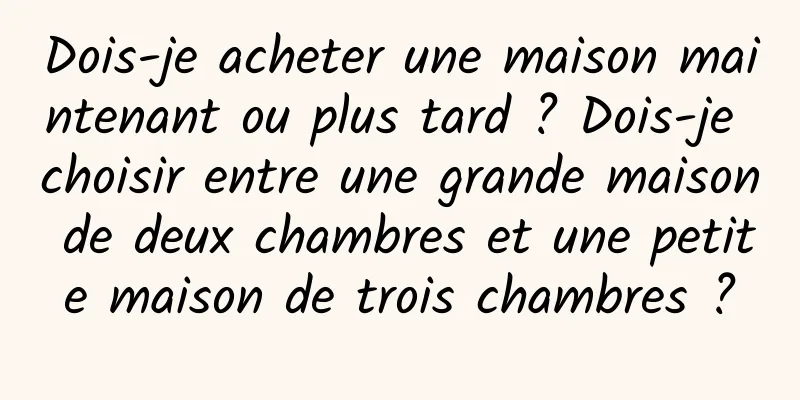 Dois-je acheter une maison maintenant ou plus tard ? Dois-je choisir entre une grande maison de deux chambres et une petite maison de trois chambres ?